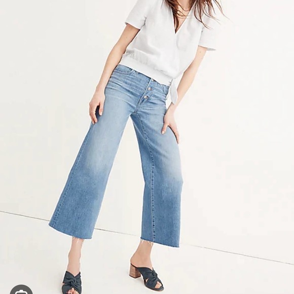 Madewell Denim - Madewell Women's Wide Leg Crop High Rise Button Fly Denim Jeans Size 29 Blue